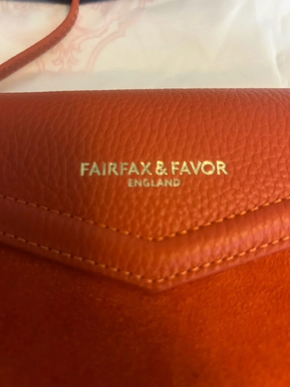 Fairfax & Favor Sunset Orange Saddle Crossbody Bag with Gold Accent - Picture 6 of 8